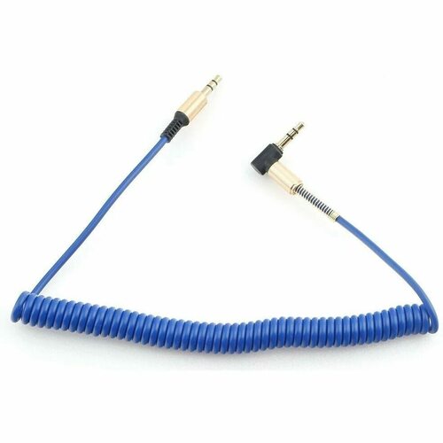 Кабель Jack 3.5(п) - Jack 3.5(п) No brand Пружина синий витой 1 м. угл. штекер с пружиной
