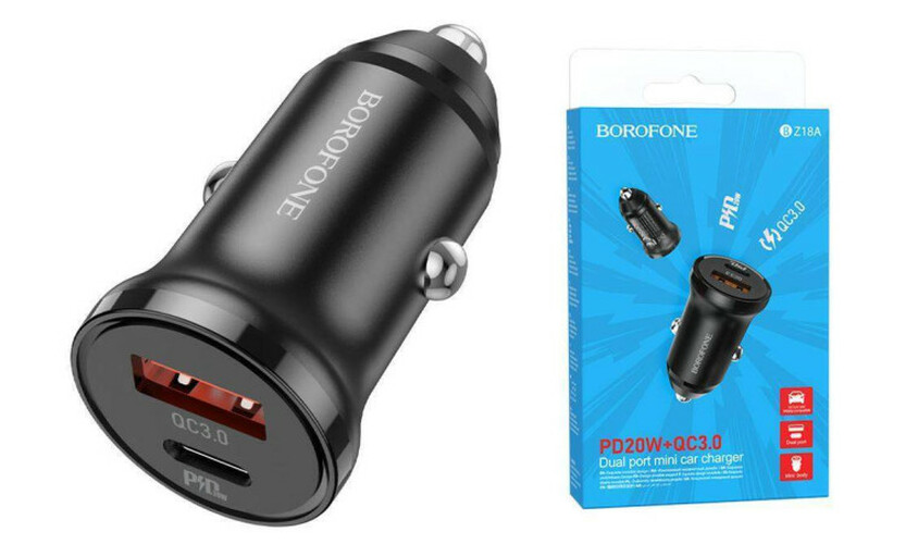Автомобильные зарядные устройства Borofone BZ18A 1USB+USB Type-C черный 3A 20W