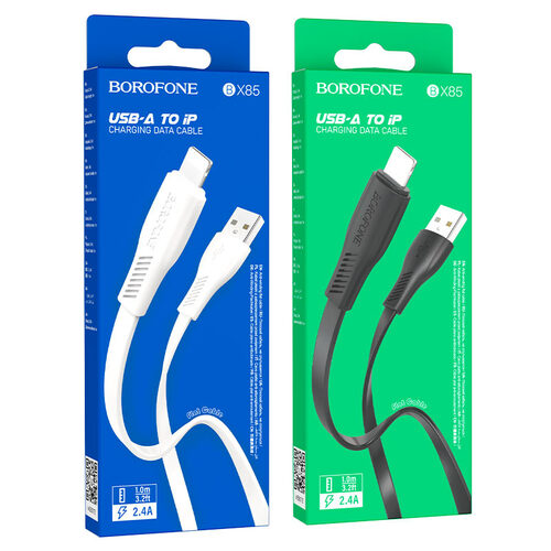 Кабель USB - 8 pin Lightning Borofone BX85 силикон белый плоский 2.4A 1 м.