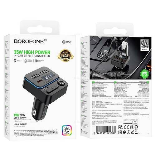 FM-трансмиттер Borofone BC60 Bluetooth, 2*USB черный