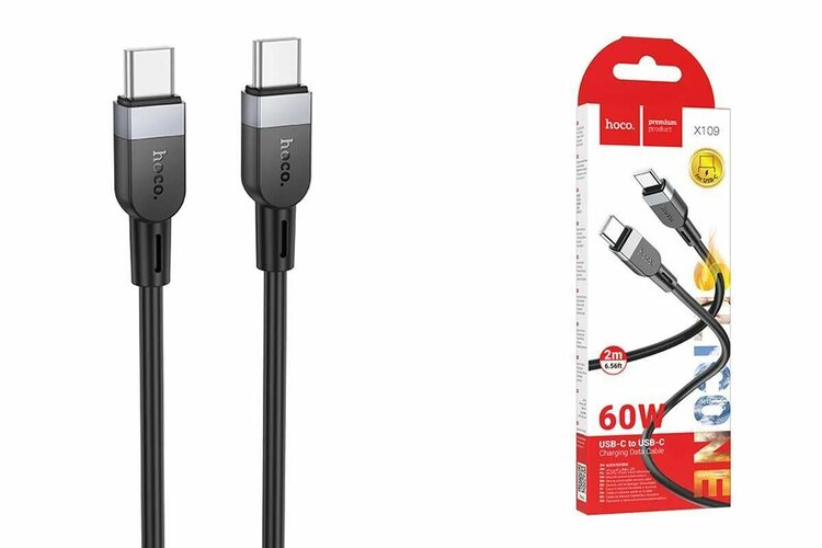 Кабель Type-C-Type-C HOCO X109 пищевой силикон черный круглый 3 м. 60W