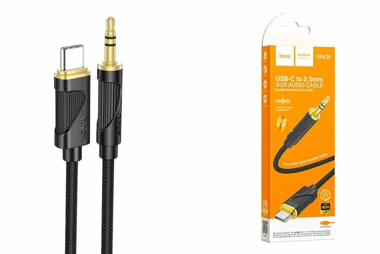 Переходник Type-C - Jack 3.5(п) Hoco UPA30 черный 1 м.