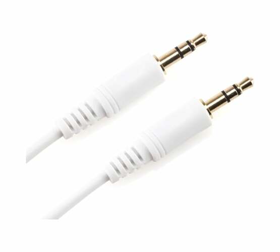 Кабель Jack 3.5(п) - Jack 3.5(п) No brand Slim прорезиненный белый 1 м. мет. штекер тонкий