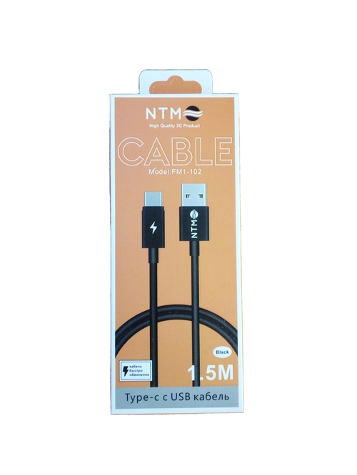 Кабель USB - Type-C NTM FM1-102 пвх черный круглый 1,5 м.