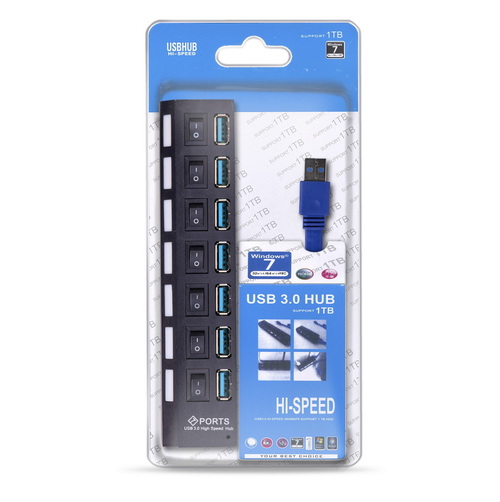 USB разветвитель Smartbuy SBHA-7307-B 7 портов, USB 3.0 выключатели