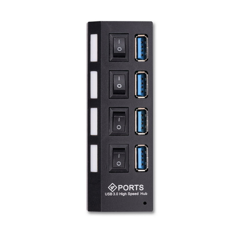 USB разветвитель Smartbuy SBHA-7304-B 4 порта, USB 3.0 выключатели