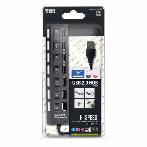 USB разветвитель Smartbuy SBHA-7207-B 7 портов, USB 2.0, выключатели