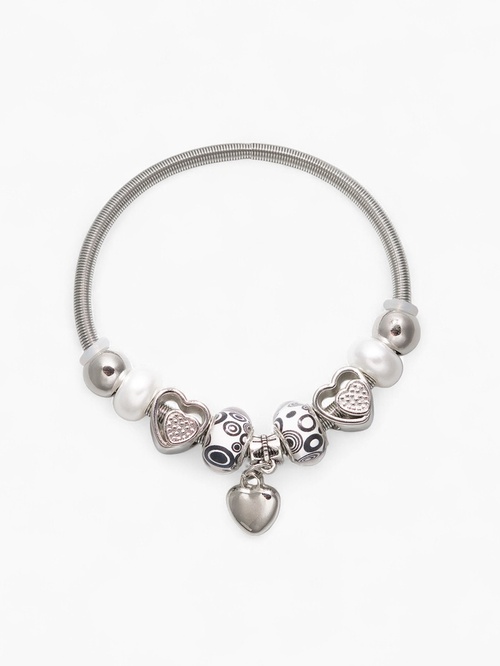 Браслет «Марджери» сердце, жемчуг черно-белый в серебре