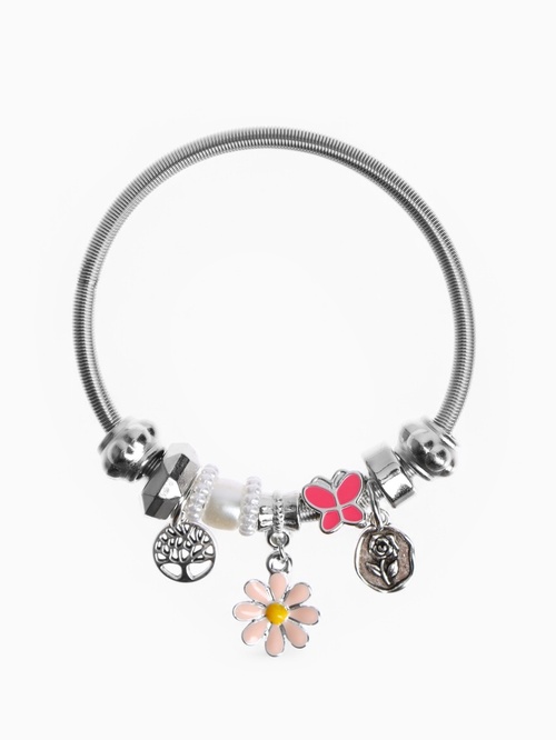 Браслет «Марджери» одинарный цветок розовый в серебре