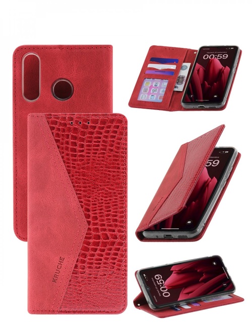Чехол-книжка Samsung A32 4G красный горизонтальный под кожу крокодила Kruche Purse Croc