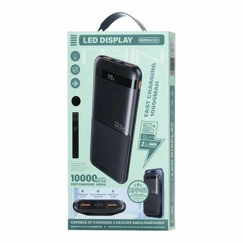 Внешний аккумулятор 10000 mAh REMAX RPP-71 2USB+Type-C белый LED дисплей - 3