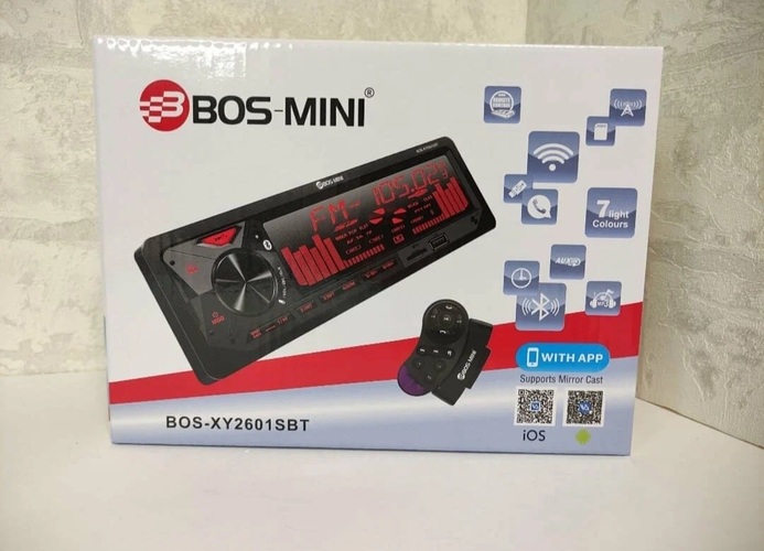 Автомагнитола BOSS-MINI BOS-XY2601SBT 1 din USB, microSD, AUX Bluetooth, пду, мультируль 7 цветная подсветка