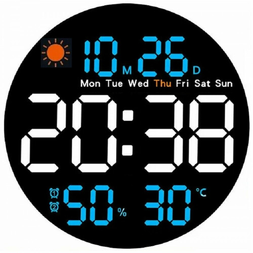 Настенные часы круглые электронные DS-3853L метеостанция синие цифры