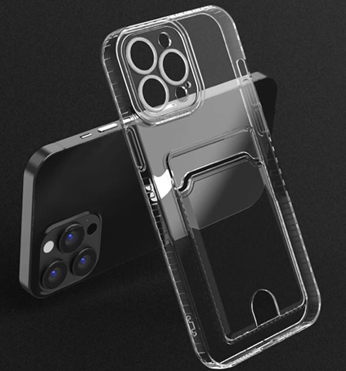 Накладка Apple iPhone 15 Pro прозрачный с визитницей и бортиком вокруг камеры силикон+пластик Противоударный