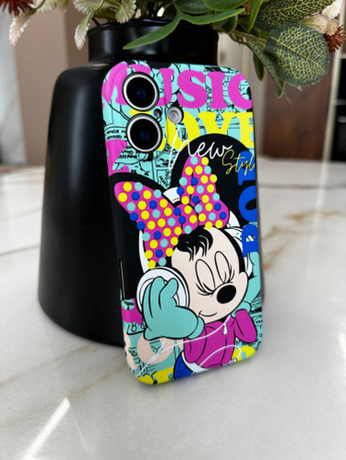 Накладка Apple iPhone 14 colorful с защитой камеры силикон Helsen Мульт Минни Маус в наушниках