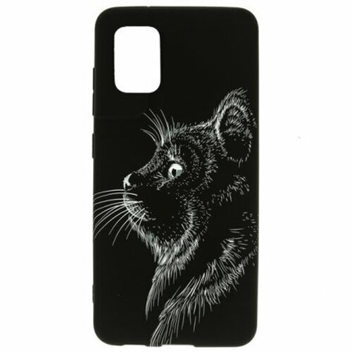 Накладка Samsung A52 черный с защитой камеры силикон Helsen Животные Коты/Кошки Кот в профиль