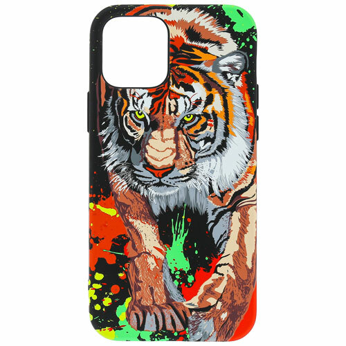 Накладка Samsung A51 черный фосфорный силикон Luxo Животные Тигры Тигр с цветными пятнами