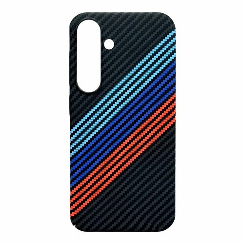 Накладка Samsung A26 триколор с защитой камеры силикон+пластик Knit Карбон полосы