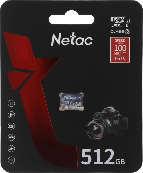 Карта памяти micro SD Netac 512GB Класс 10 P500 без адаптера