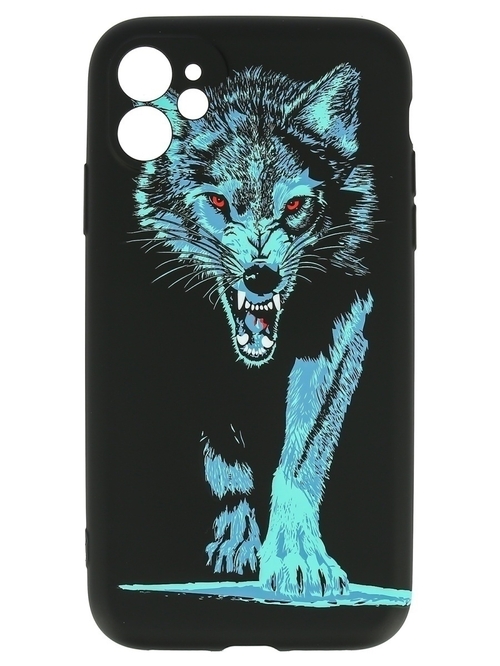 Накладка Apple iPhone XR черно-бирюзовый с защитой камеры силикон Helsen Животные Волк свирепый
