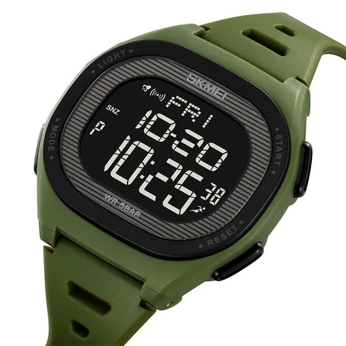 Наручные часы мужские электронные Skmei 2189 черный циферблат зеленый силиконовый ремешок