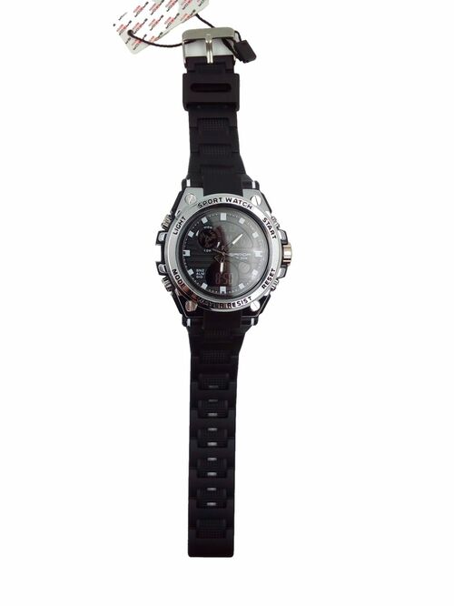 Наручные часы мужские электронные SANDA серая окантовка черный силиконовый ремешок