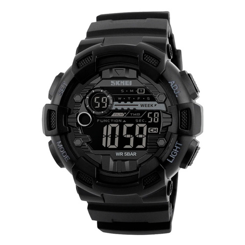 Наручные часы мужские электронные Skmei 1243 черный циферблат черный силиконовый ремешок