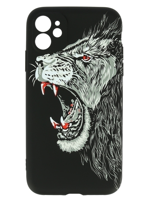 Накладка Apple iPhone 13 mini черный с защитой камеры силикон Helsen Животные Лев свирепый в профиль