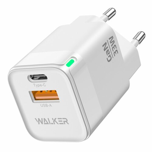 Сетевое зарядное устройство Walker WH-43 1USB+USB Type-C белый 3A 33W GaN