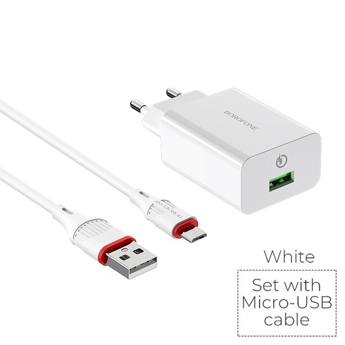 Сетевое зарядное устройство Borofone BA21A 1USB белый Micro USB 3A 18W