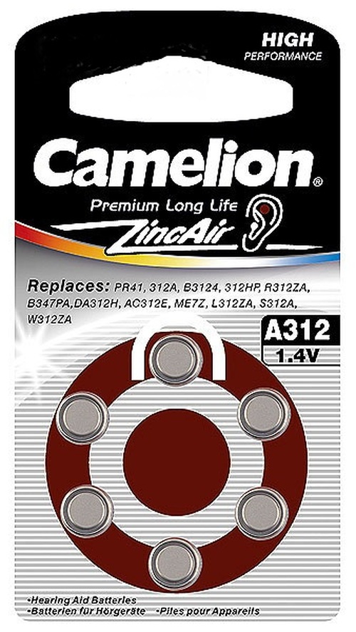 Батарейка Camelion ZA312/PR41 BL6 воздушно-цинковая для слуховых аппаратов