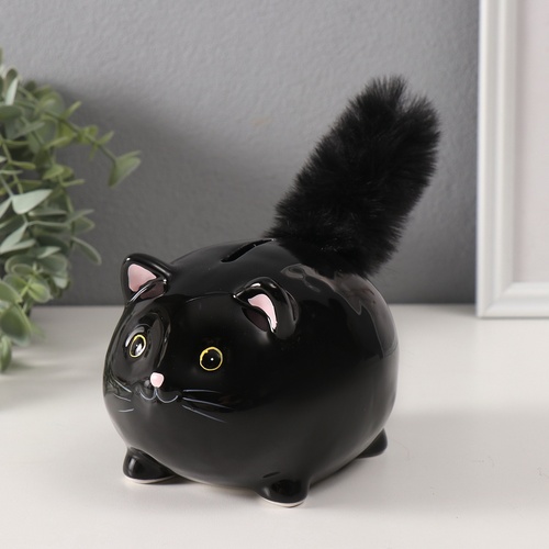 Копилка «Чёрный котёнок с пушистым хвостом»