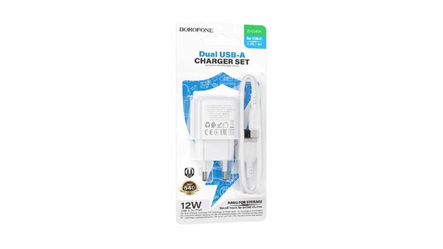 Сетевое зарядное устройство Borofone BAS41A 2USB белый Type-C 2A