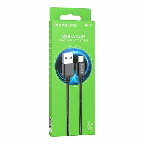 Кабель Type-C - 8 pin Lightning Borofone BX87 черный 2.4A 1 м.