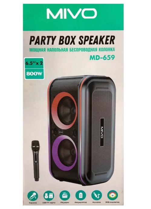 Колонка Напольная Mivo MD-659 TF/AUX/Radio/USB/bluetooth 60Вт LED подсветка микрофон - 2