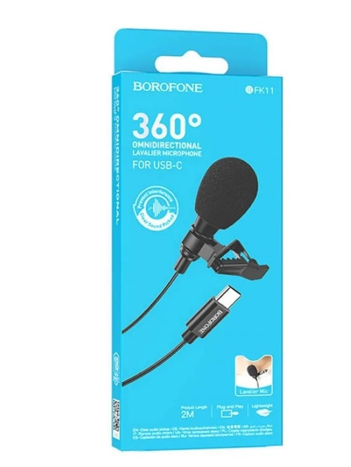 Микрофон Borofone BFK11 мобильный, петличный, TYPE-C, черный