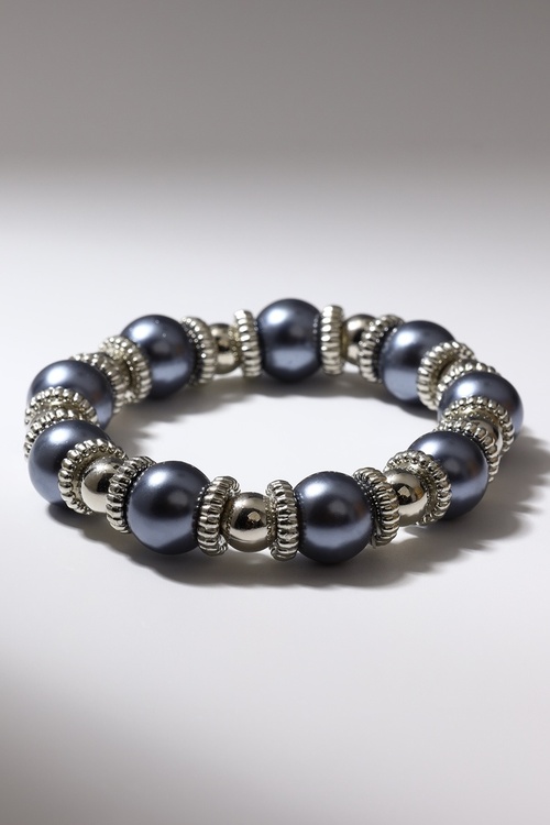 Браслет жемчуг «Бусинка» серый в серебре