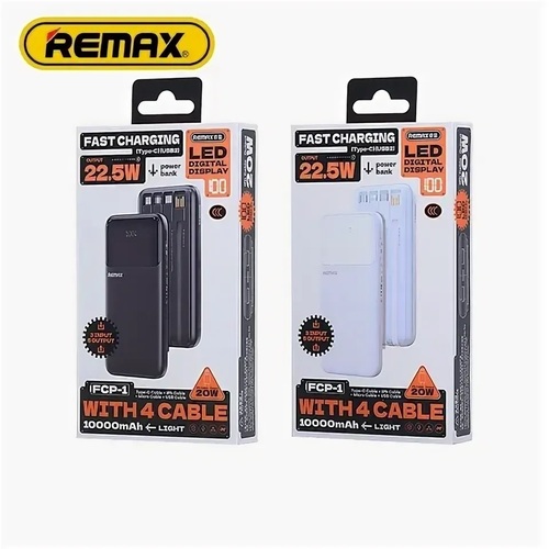 Внешний аккумулятор 10000 mAh REMAX FCP-1 USB/Type-C/Lightning белый LED дисплей QC 20W + PD 22.5W
