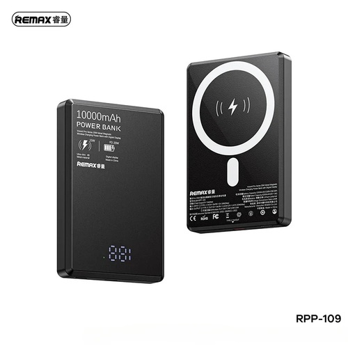 Внешний аккумулятор 10000 mAh REMAX RPP-109 Type-C черный LED дисплей PD 20W + MagSafe 15W, корпус металл - 2