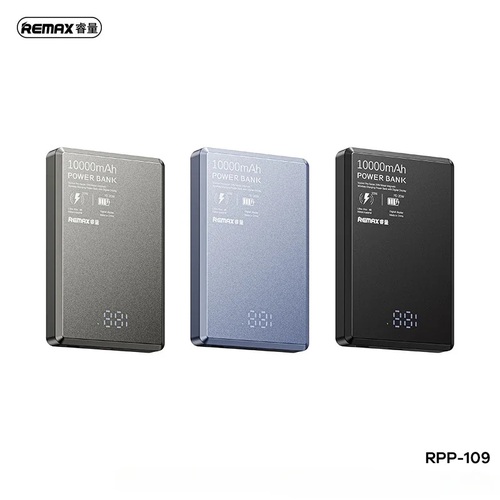 Внешний аккумулятор 10000 mAh REMAX RPP-109 Type-C черный LED дисплей PD 20W + MagSafe 15W, корпус металл