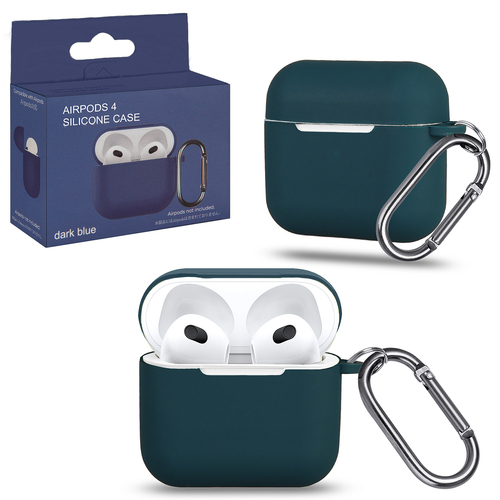Чехол для наушников AirP 4 Silicone Case без лого силикон, темно-синий с карабином