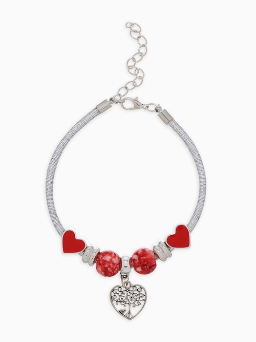 Браслет «Марджери дерево в сердце» красный в серебре