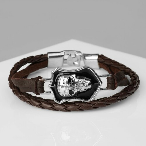 Браслет кожа «Гордон череп» коричневый