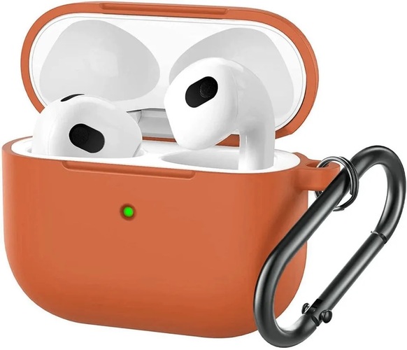 Чехол для наушников AirP 4 Silicone Case без лого силикон, оранжевый с карабином