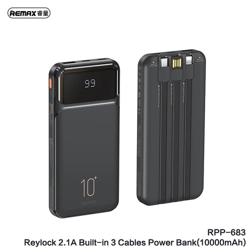 Внешний аккумулятор 10000 mAh REMAX RPP-683 USB/Type-C/Lightning черный LED дисплей