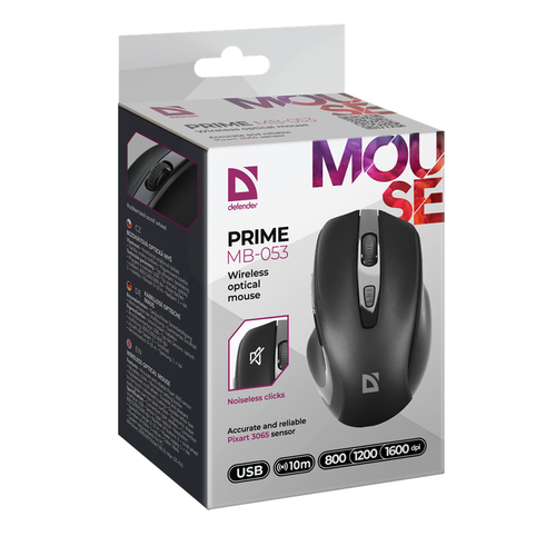 Мышь Defender Prime беспроводная оптическая 1600 dpi черный бесшумная