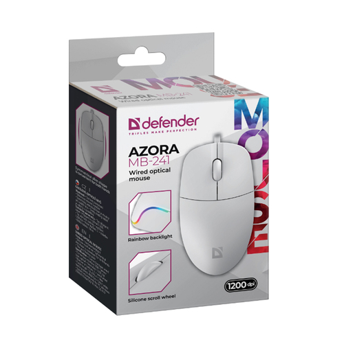 Мышь Defender Azora проводная оптическая LED подстветка 1200 dpi белый