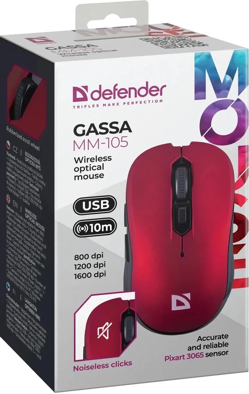 Мышь Defender Gassa беспроводная оптическая 1600 dpi красный бесшумная