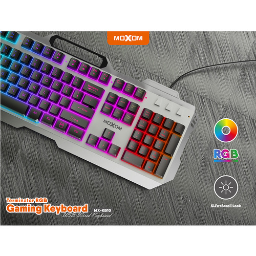 Клавиатура MOXOM MX-KB10 проводная мембрана, LED подсветка серебро металл - 3