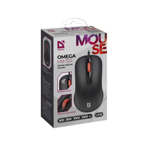 Мышь Defender Omega проводная оптическая 1600 dpi черный бесшумная